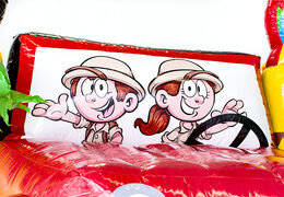 Compre castelo insuflável multijogador médio inflável com tema de safari amazon com escorregador para crianças. Encomende castelos insufláveis ​​online na JB Insufláveis ​​Portugal