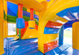 Castelo insuflável  médio com tema de palhaço com escorregador e pilares na superfície de salto, compre para crianças. Encomende castelos insufláveis ​​online na JB Insufláveis ​​Portugal