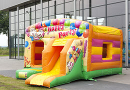 Encomende castelo multi-funcional interno insuflável em tema de festa com escorregador para crianças. Compre castelos insufláveis online na JB Insufláveis Portugal