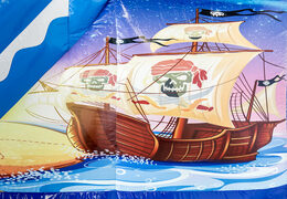 Compre o castelo insuflável multijogador no tema pirata com escorregador para crianças. Encomende castelos insufláveis ​​online na JB Insufláveis ​​Portugal