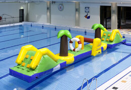 Encomende uma pista de obstáculos inflável de 12 metros de comprimento no Havaí com 2 escorregadores para jovens e idosos. Compre cursos de obstáculos infláveis ​​online agora na JB Insuflaveis Portugal