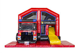 Encomende o castelo inflável coberto Captian Jack Multiplay Brigada de Incêndio feito sob encomenda na JB Insuflaveis Portugal. Compre um design gratuito para castelos ​​infláveis ​​em sua própria identidade corporativa agora