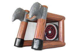 Compre o jogo inflável Axe Battle para jovens e idosos. Encomende castelos insufláveis ​​agora online na JB Insuflaveis Portugal