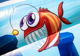 Compre um grande parque de bolhas aberto temático do mundo marinho insuflável para crianças. Encomende castelos insufláveis ​​na JB Insufláveis Portugal