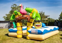 Groot opblaasbaar open bubble boarding park springkussen met schuim kopen in thema tropisch caribbean flamingo voor kinderen