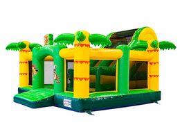 Compre um grande castelo insuflável slidebox multijogador aberto com o tema slide na selva para crianças. Encomende insufláveis ​​online na JB Insufláveis ​​Portugal
