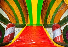 Multijogador XXL Jungleworld castelo insuflável  em um design exclusivo com duas entradas, um slide no meio e objetos 3D para as crianças . Compre castelos insufláveis ​​online na JB Insufláveis ​​Portugal