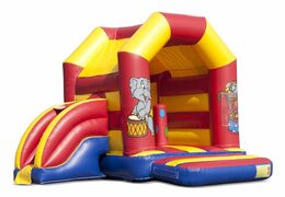 Castelo insuflável multifun da Midi com tema de circo e telhado, para crianças à venda. Disponível online em JB Insufláveis ​​Portugal