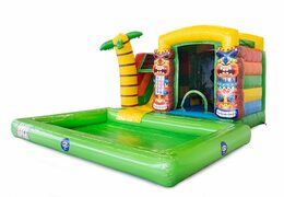 Compre o mini splash castelo insuflável multifuncional com o tema Havaí na JB Insufláveis ​​Portugal. Encomende castelos insufláveis online na JB Insufláveis ​​Portugal