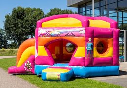 Klein overdekt opblaasbaar multiplay springkasteel met glijbaan kopen in thema prinses roze voor kinderen