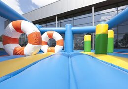 Koop unieke multifunctionele opblaasbare glijbaan in dolfijn thema met een plonsbad, indrukwekkend 3D object, frisse kleuren en de 3D obstakel voor kids. Bestel opblaasbare glijbanen nu online bij JB Inflatables Nederland