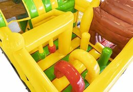 Encomende almofada de ar inflável no tema macaco banana com escorregador para crianças