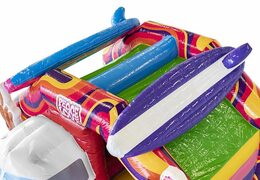 Bestel Opblaasbaar luchtkussen met glijbaan in hippy thema met veel kleuren 
