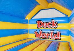 Encomende o inflável castelo inflável azul amarelo no tema pato para crianças