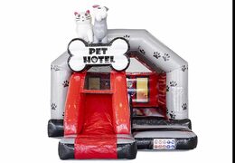 Compre uma combinação de escorregador inflável com tema de hotel animal para crianças