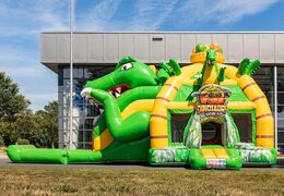 Encomende o castelo inflável multiplay super inflável com slide no tema dino para crianças