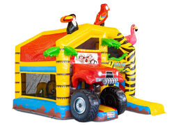 Compre um castelo inflável multiplay inflável com teto no tema safari amazônico para crianças