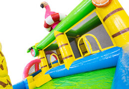 Castelo insuflável para crianças com o tema Flamingo. Compre infláveis ​​online na JB Insuflaveis Portugal