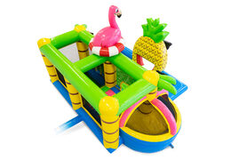 Compre o castelo insuflável Flamingo para crianças. Encomende castelos insufláveis ​​online na JB Insuflaveis Portugal