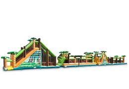 Grande castelo inflável de pista de obstáculos com tema de selva