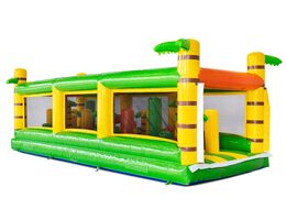 Pista de obstáculos modular em amarelo, verde e laranja com palmeira