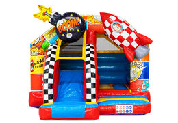 Tema de personagens de desenhos animados em combo de escorregador para deslizar e pular em castelo inflável