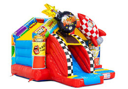 Castelo insuflável combo de escorregador em tema de quadrinhos com foguete e bomba