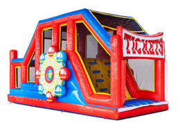 Módulos de percurso de obstáculos infláveis em vermelho azul amarelo Base Jump