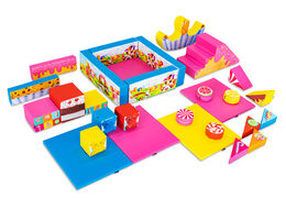 Conjunto XXL de Softplay com tema de doces e blocos coloridos para brincar