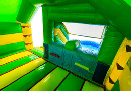 Interior do Castelo Inflável Combo Duplo Slide em Verde e Amarelo