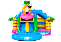 Compre o Castelo Inflável Double Slide Slide Combo no tema Hawaii Flamingo na JB