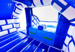 Interior do castelo inflável Slide Combo Dubbelslide azul e branco