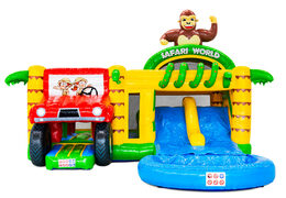 Compre o Castelo Inflável Multiplay Dubbelslide no tema safari gorila na JB