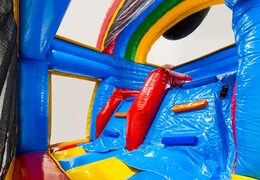 Parede de escalada do Multiplay dubbelslide no tema de quadrinhos azul amarelo vermelho