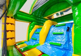 Parede de escalada do Multiplay dubbelslide tema dinossauro azul amarelo laranja