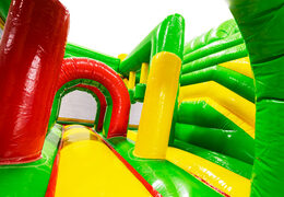Interior do castelo insuflável Dubbelslide Multiplay verde, amarelo, vermelho