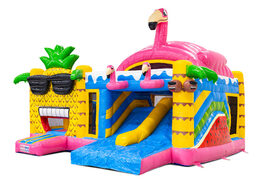 Compre o castelo insuflável Multiplay Doubleslide com tema de flamingo do Havaí na JB