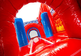 Interior do castelo insuflável Dubbelslide Multiplay azul vermelho amarelo