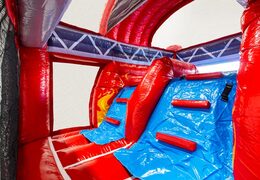 Parede de escalada do castelo insuflável Dubbelslide tema bombeiro azul vermelho