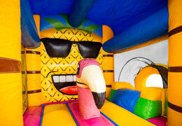 Interior do castelo insuflável com flamingo e abacaxi à venda