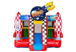 Compre o castelo insuflável Midi Bounce no tema quadrinhos na JB Inflatables, chamativo e colorido
