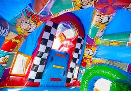 Castelo insuflável A-frame Super Comic com tiras de quadrinhos divertidas à venda