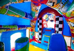 Peça hoje o castelo insuflável A-frame Super Comic em estilo de quadrinhos na JB Inflatables