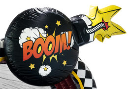 Pista de obstáculos inflável marcante com um vibrante tema de quadrinhos