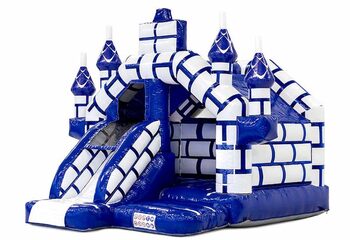 Espreguiçadeira inflável com tema de castelo inflável slide combinado com azul e branco para crianças à venda