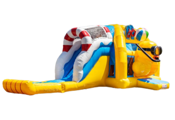 Super bouncer multiplay inflável amarelo tema de pato de borracha para crianças para venda