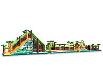 Grande castelo inflável de pista de obstáculos com tema de selva