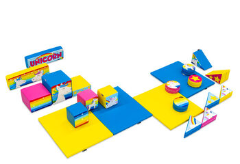 Conjunto de Softplay grande no tema de unicórnio com blocos coloridos para brincar