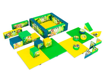 Conjunto de Softplay XL com tema Jungle Dino e blocos coloridos para brincar