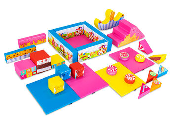 Conjunto XXL de Softplay com tema de doces e blocos coloridos para brincar